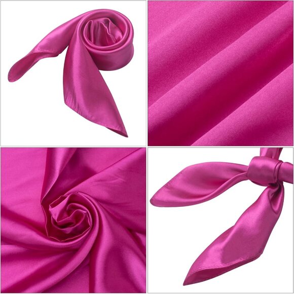 Women's Rose Red Silk Feeling Scarf 23.6'' Square Satin Scarf Neck Head Bandana - Picture 4 of 7